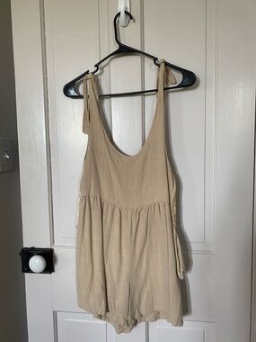 Pink Lily Cream Tie-Strap Romper